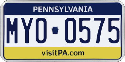 PA license plate MYO0575
