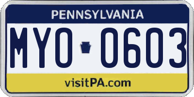 PA license plate MYO0603