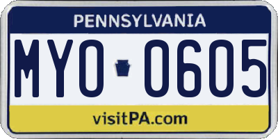 PA license plate MYO0605