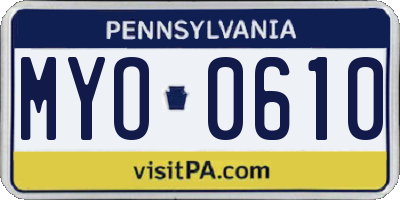 PA license plate MYO0610