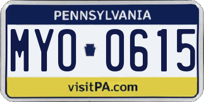 PA license plate MYO0615