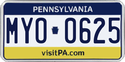 PA license plate MYO0625
