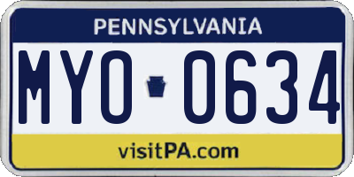 PA license plate MYO0634