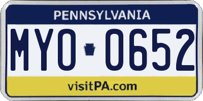 PA license plate MYO0652