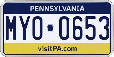 PA license plate MYO0653
