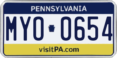 PA license plate MYO0654