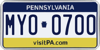 PA license plate MYO0700