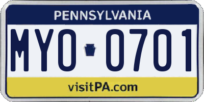 PA license plate MYO0701