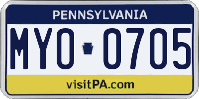 PA license plate MYO0705