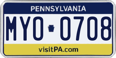 PA license plate MYO0708