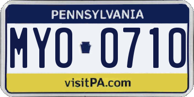 PA license plate MYO0710
