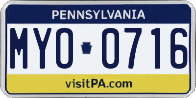 PA license plate MYO0716