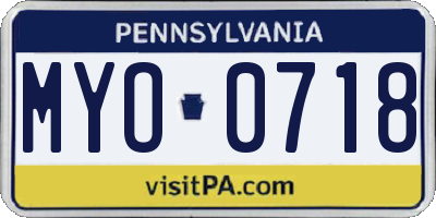 PA license plate MYO0718