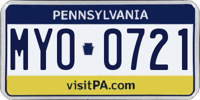 PA license plate MYO0721