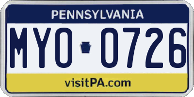 PA license plate MYO0726