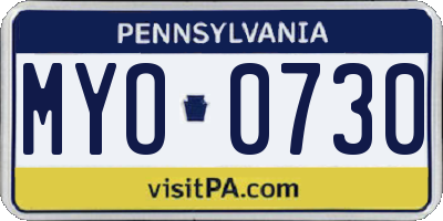PA license plate MYO0730