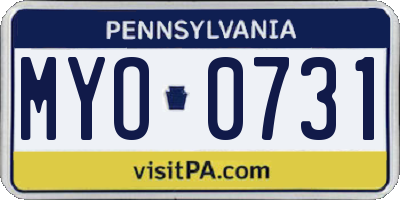 PA license plate MYO0731