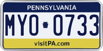 PA license plate MYO0733