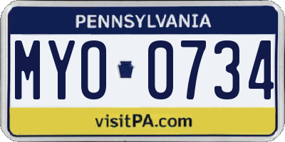 PA license plate MYO0734
