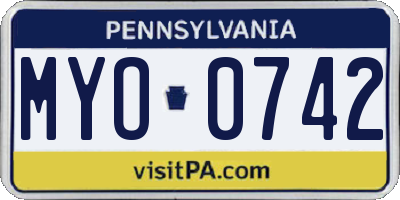 PA license plate MYO0742