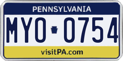 PA license plate MYO0754
