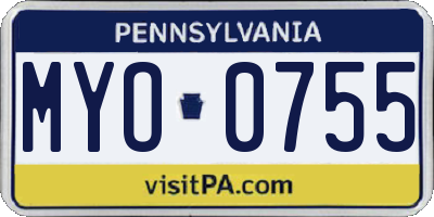 PA license plate MYO0755