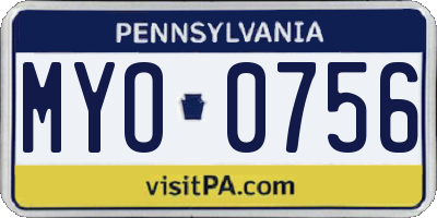 PA license plate MYO0756