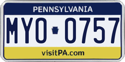PA license plate MYO0757