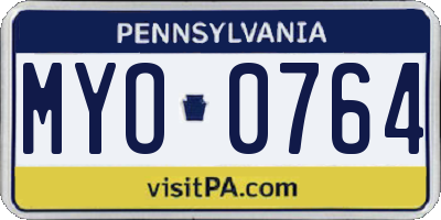 PA license plate MYO0764