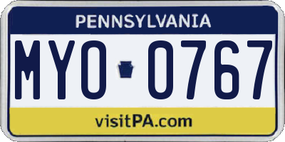 PA license plate MYO0767