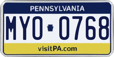 PA license plate MYO0768