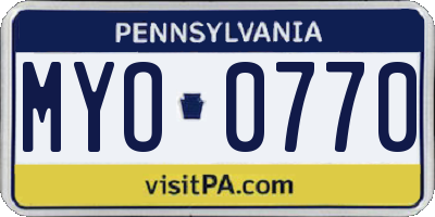 PA license plate MYO0770