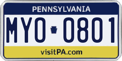 PA license plate MYO0801