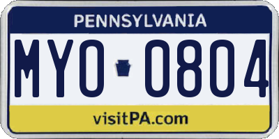 PA license plate MYO0804