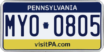 PA license plate MYO0805