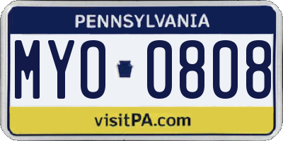 PA license plate MYO0808