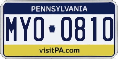 PA license plate MYO0810