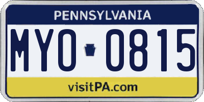 PA license plate MYO0815