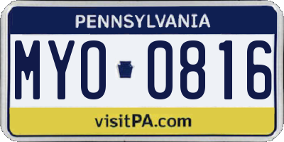 PA license plate MYO0816