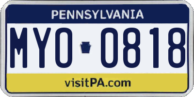 PA license plate MYO0818