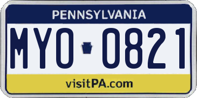 PA license plate MYO0821