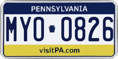 PA license plate MYO0826