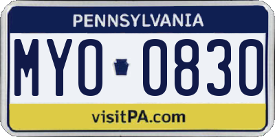 PA license plate MYO0830