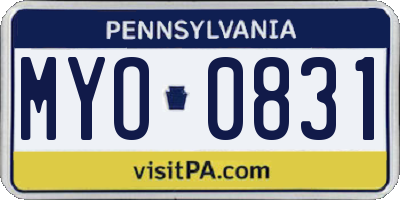 PA license plate MYO0831