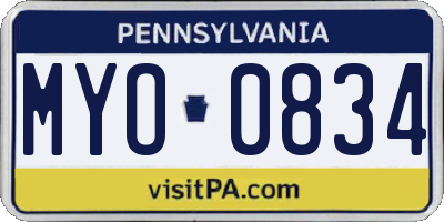 PA license plate MYO0834