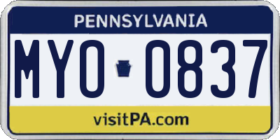 PA license plate MYO0837