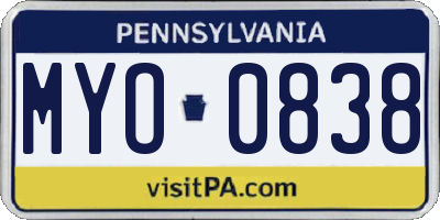 PA license plate MYO0838