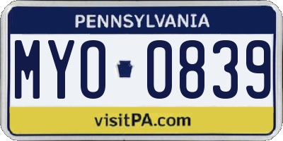 PA license plate MYO0839