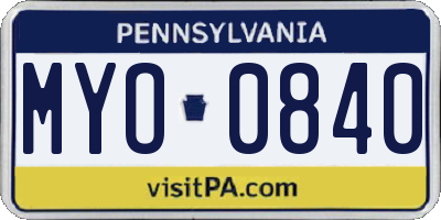 PA license plate MYO0840