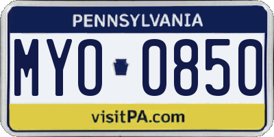 PA license plate MYO0850